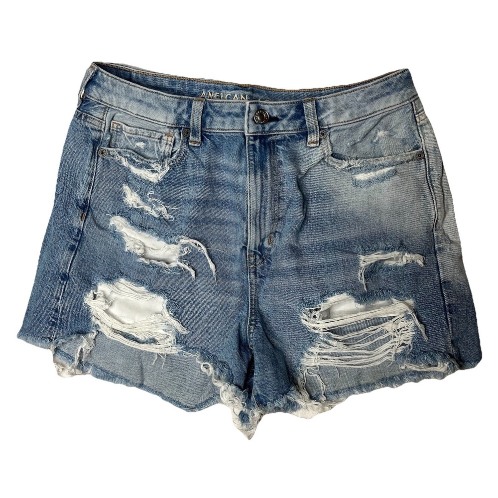 American Eagle Denim Mom Shorts Frayed Strigid Distressed Light Wash 10 Y2K